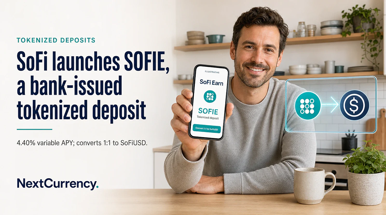 SoFi Launches SOFIE, an Interest-Bearing Tokenized Deposit That Converts 1:1 to SoFiUSD — editorial cover artwork