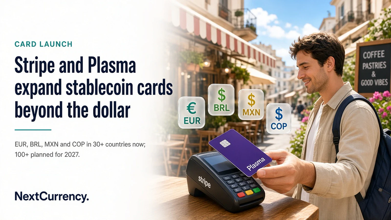 Stripe and Plasma Expand Stablecoin Cards Beyond the Dollar — editorial cover artwork